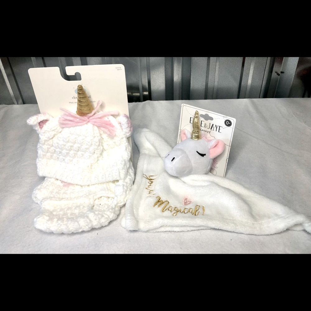Unicorn Baby Bundle Blanket Diaper Cover Hat 6 Mo New